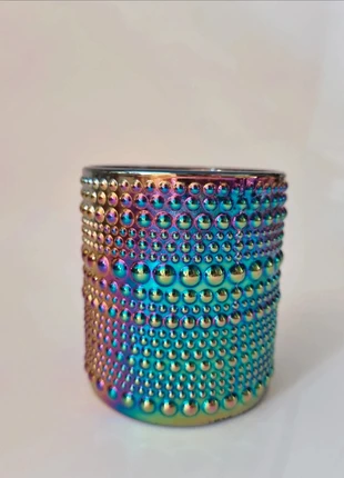 Iridescent glazen kandelaar, merk: NO LABEL, staat: Heel goed, € 3,00, € 3,85 inclusief Kopersbescherming Pro