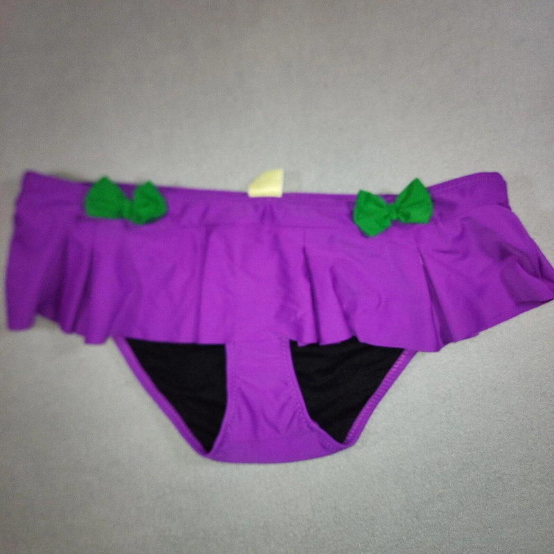 Joker Dc Comics Swim Bikini Bottoms Purple Green Bows Large Nwt 1