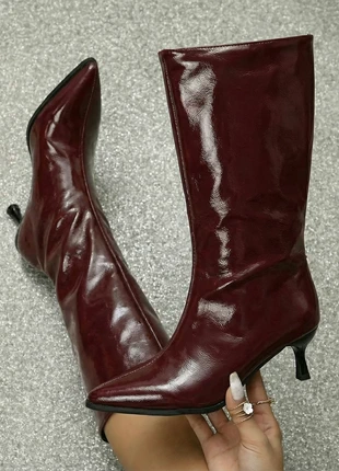 Bottes / Boots bordeaux cuir vernies à petit fin talon🖤, marque: Lunaya Atelier, état: Neuf sans étiquette, taille: 37, 55,00 €, 58,45 € Protection acheteurs incluse