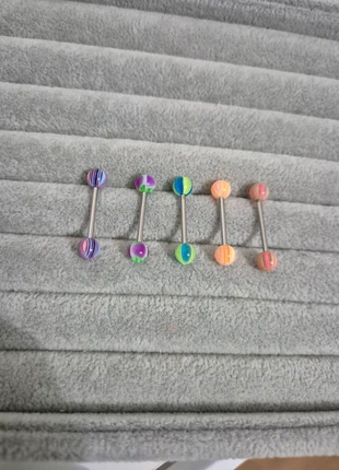 Lot de 5 piercings langue en acier chirurgical NEUFS violet bleu rayure rouge vert, marque: piercings neufs, état: Très bon état, 3,00 €, 3,85 € Protection acheteurs incluse