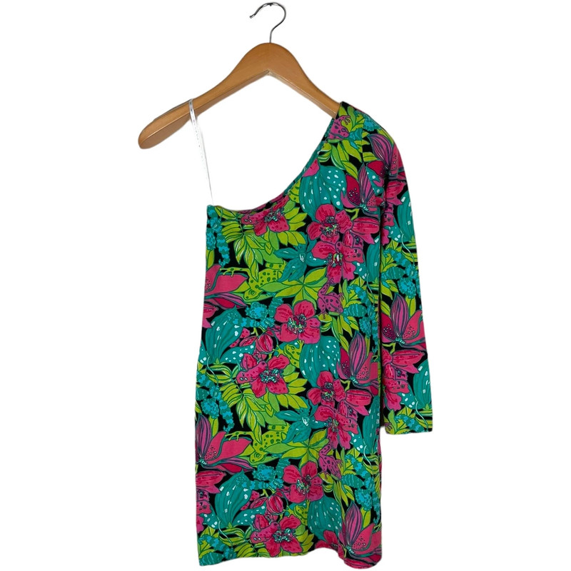 Lilly Pulitzer Size XS Black Skip On It Frog Print One Shoulder Whitaker Dress 1