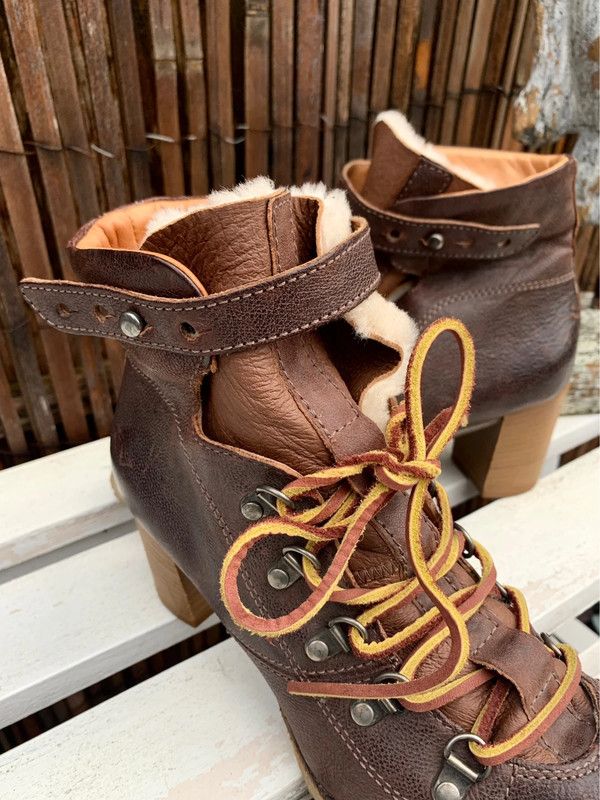 Airstep AS 98 Tan Thick Leather Block Heel Borg Lined Hiker Ankle Boots UK 7 40 Vinted