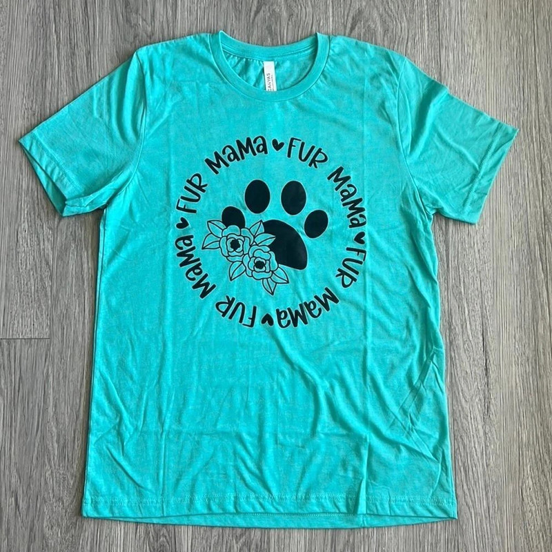 Fur Mama Turquoise Paw Print Bella Canvas Graphic Tee Size Large 1