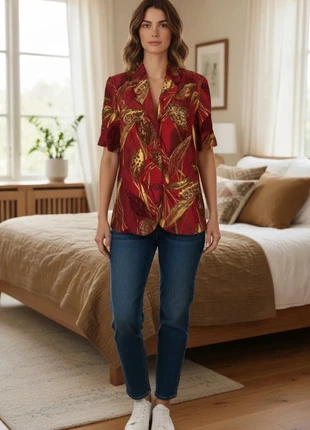 Chemise vintage rouge doré à motif feuillage - Taille 38 rétro chic, zustand: Sehr gut, größe: M / 38 / 10, 8,90 €, 10,05 € inklusive Vinted-Käuferschutz