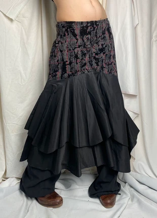 Asymmetric long flair skirt with drawstrings, tartan pattern & velvet print, marca: Punk, estado: Muy bueno, tamaño: XL / 42 / 14, 47,00 €, 50,05 € Protección al comprador Pro incluida