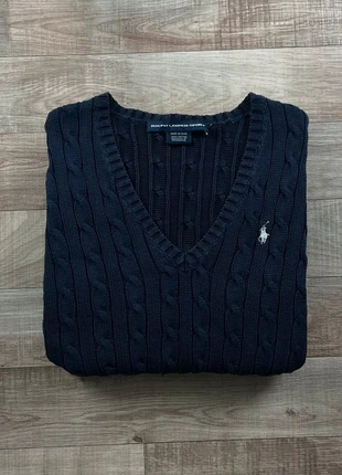 Pull torsadé bleu marine col V Ralph Lauren – cotton cable knit sweater – Femme M, marque: Ralph Lauren Sport, état: Très bon état, taille: M / 38 / 10, 47,00 €, 50,05 € Protection acheteurs incluse