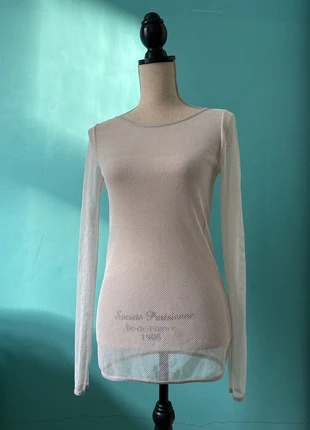 Transparentes Mesh Longsleeve in Weiß – leichter Netzstoff, sexy & modern, condizioni: Ottime, taglia: S / IT 40 / EU 36, €6.50, €7.53 include la Protezione acquisti