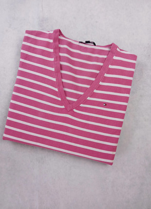 Pull à rayures Tommy Hilfiger - Rose et blanc - Logo brodé - Taille L, brand: Tommy Hilfiger, condition: Very good, size: L / 40 / 12, 16.00 €, 17.50 € includes Buyer Protection Pro