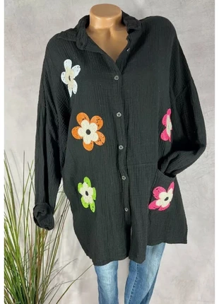 🏴 Long Bluse Musselin Baumwolle Oversize crinkle Hemd mit Blumen 🌸 - 36 38 40, marque: ITALY FASHION, état: Très bon état, taille: Taille unique, 19,00 €, 20,65 € Protection acheteurs incluse
