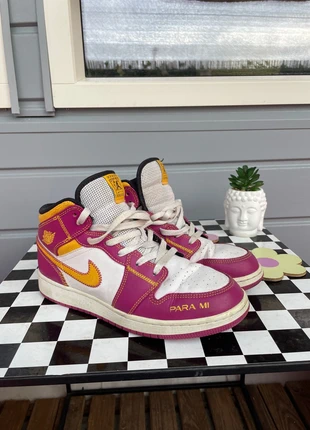 Nike Air Jordan High Top Schoenen Unieke Streetwear Unisex Roze Geel Vintage Oldschool Skate, merk: Nike, staat: Heel goed, maat: 38, € 80,00, € 84,70 inclusief Kopersbescherming