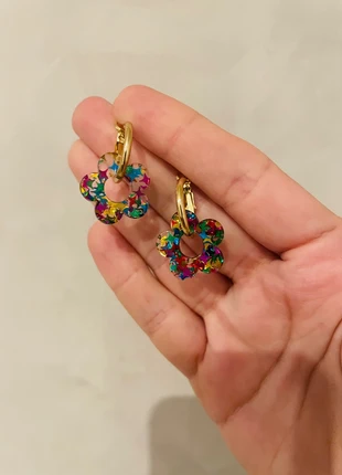 Boucles d’oreilles dorées et multicolores Zara ohrringe pendientes orecchini Zara, brand: Zara, condition: New without tags, €6.00, €7.00 includes Buyer Protection