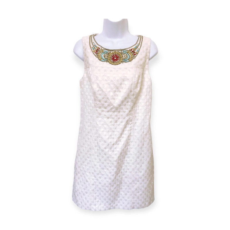 Laundry by Shelli Segal White Jeweled Sheath Dress Size 6 1
