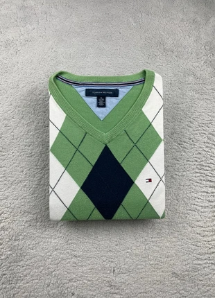 Pull col V Tommy Hilfiger Couleur Vert à carreaux Bleu Marine et Blanc logo brodé Taille XL Homme, brand: Tommy Hilfiger, condition: Very good, size: XL, €24.90, €26.85 includes Buyer Protection Pro