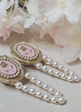 Barrettes cheveux x2 perles blanches médaillon roses chic élégant tendance, marca: Tendance, estado: Muy bueno, 4,99 €, 5,94 € Protección al comprador Pro incluida