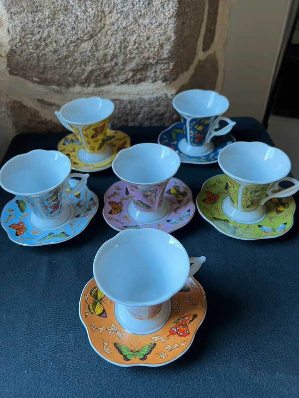 Ravissante lot de 6 tasses et 6 sous tasses à café Porcelaine fine Réception 5