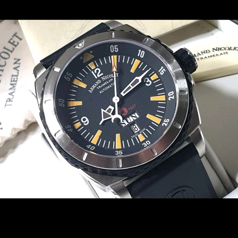 Armand Nicolet S05 3 Day Date Black Dial Black Rubber Strap