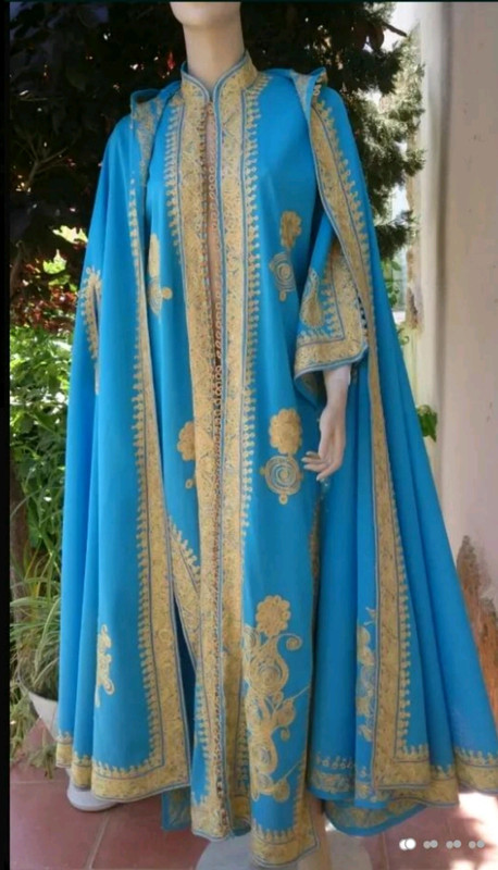 chilaba mujer con capa talla 40 color turquesa y dorado