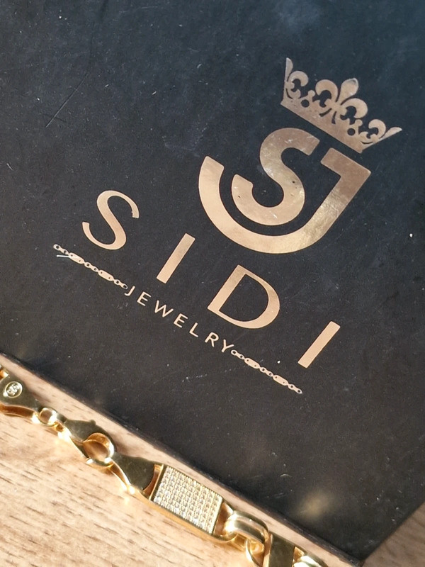 SIDI 925 Silber vergoldet Plattenkette Iced Out 10mm 60cm 22cm  Steigbügelkette Armband 91,30g Kette