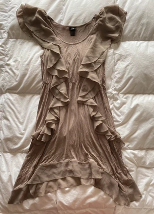 Vestido veraniego con volantes en tonos beige y marrón estilo bohemio - Talla M, marca: H&M, estado: Muy bueno, tamaño: M / 38 / 10, 10,00 €, 11,20 € Protección al comprador incluida