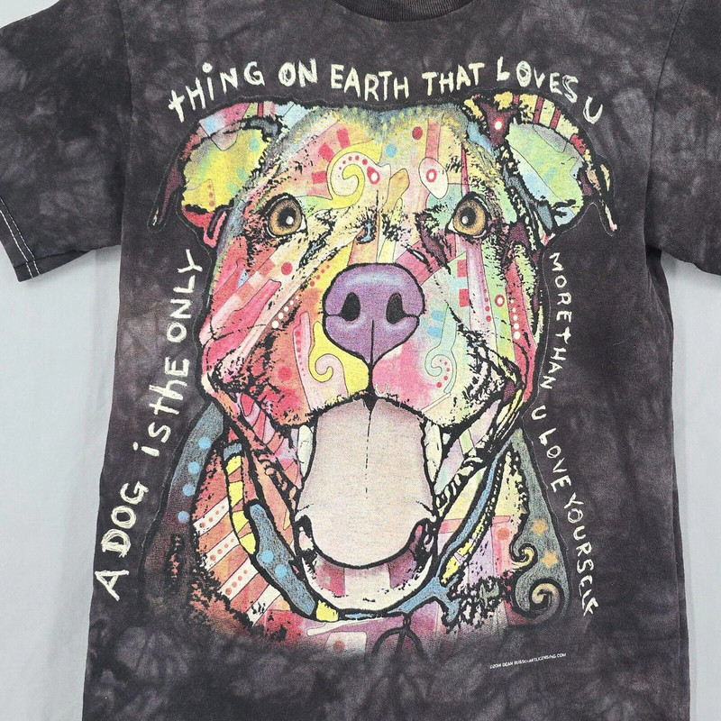 Dean Russo Art Womens T-Shirt S Gray Tie Dye Pitbull Dog Multicolored Graphic 2