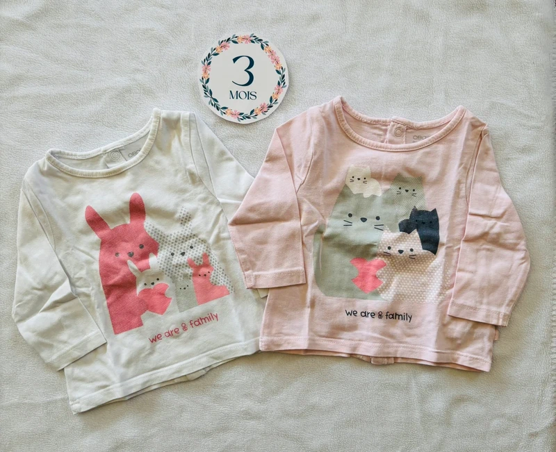 👶 Lot de 2 t-shirt manches longues fille - Obaïbi - 3 mois 👶