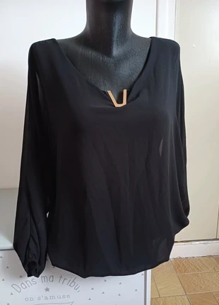 Blouse élégante à détail doré – Noir – Taille 36 – Made in Italy, brand: Made In Italy, condition: Very good, size: S / 36 / 8, €6.95, €8.00 includes Buyer Protection