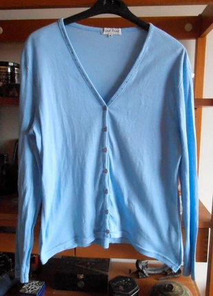 Gilet bleu, cardigan femme, Gérard Darel, créateur Paris, 100% coton, taille XL, marca: Gerard Darel, estado: Muito bom, tamanho: XL / 42 / 14, €17.00, €18.55 inclui Proteção do Comprador