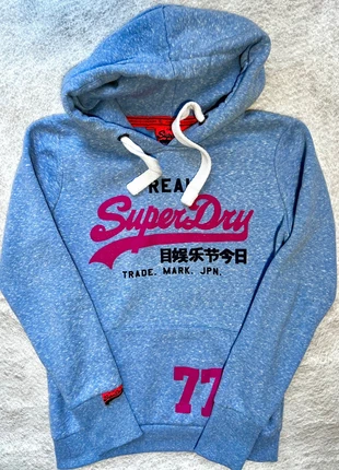 👕 Sweat à capuche Superdry bleu chiné – Taille S – Très bon état, marca: Superdry, estado: Muito bom, tamanho: S / 36 / 8, €12.00, €13.30 inclui Proteção do Comprador