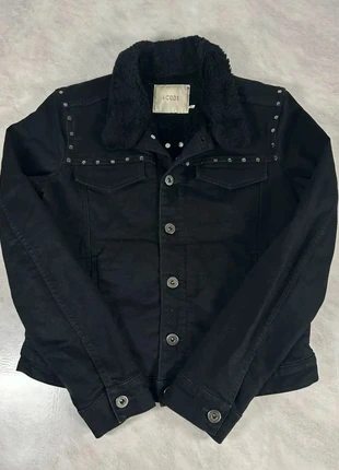 Veste en jean noire LCODE 34 doublée fourrure col rock chic automne hiver Code 332, brand: I.Code, condition: Very good, size: XS / 34 / 6, €32.00, €34.30 includes Buyer Protection Pro