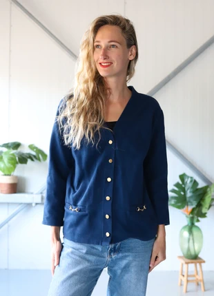 Donkerblauw blazer vest gouden knopen Cipher Code, merk: Cipher Code, staat: Nieuw zonder prijskaartje, maat: S / 36 / 8, € 9,95, € 11,15 inclusief Kopersbescherming