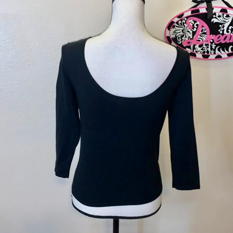 Ann Taylor black silk nylon scoop back dress shirt 4