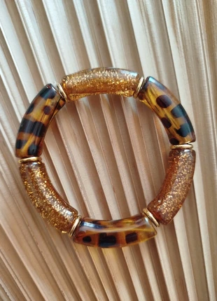 Bracelet jonc élastique léopard résine et acier inoxydable, marque: LOLO YAYA, état: Neuf sans étiquette, 8,00 €, 9,10 € Protection acheteurs incluse