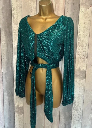 Club L London Sequin Long Sleeve Crop Top – Christmas Party Edit, brand: Club L London, condition: New with tags, size: M / 10, £22.00, £23.80 includes Buyer Protection