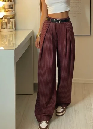Pantalon bordeaux à rayures, taille haute, coupe large taille M, brand: sawly, condition: Very good, size: M / 38 / 10, €54.90, €58.35 includes Buyer Protection Pro