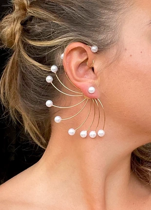 Magnifiques boucles d’oreilles dorées à perles blanches • idéales fêtes de fin d’année, marque: derrière l’oreille, état: Très bon état, 12,80 €, 14,14 € Protection acheteurs incluse