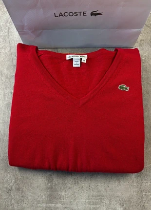 Pull col V lacoste unies rouge logo brodé taille XS femme / KZ090, brand: Lacoste, condition: Very good, size: XS / 34 / 6, €24.90, €26.85 includes Buyer Protection