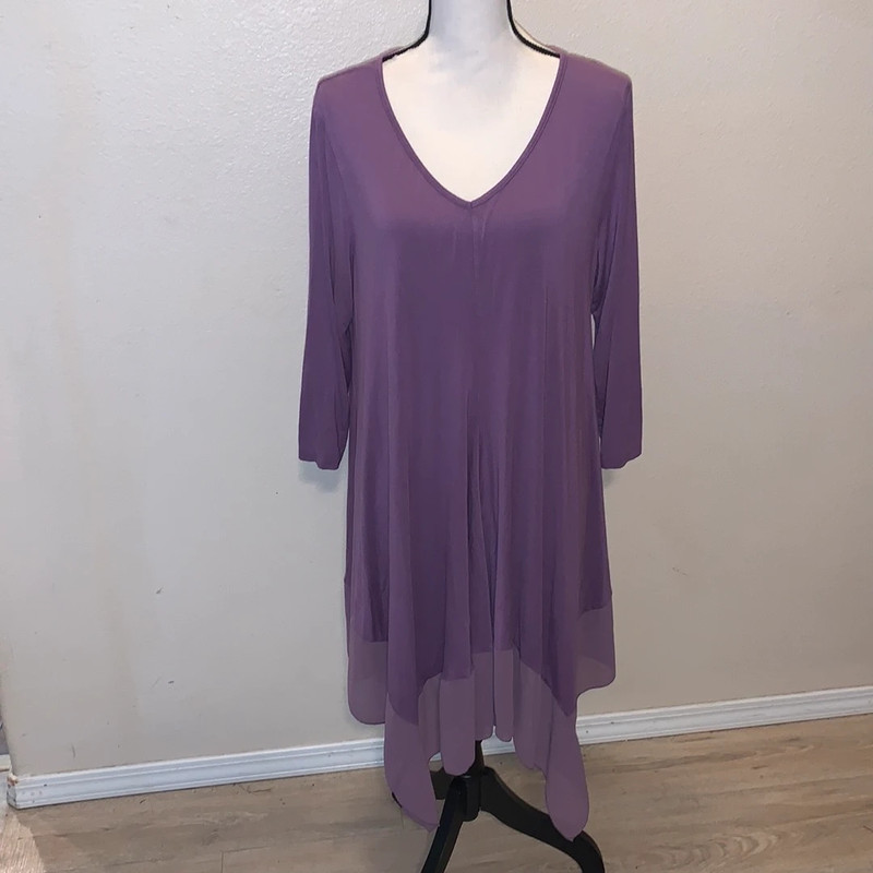 Amzplus purple stretchy long sleeve lace asymmetrical dress 1