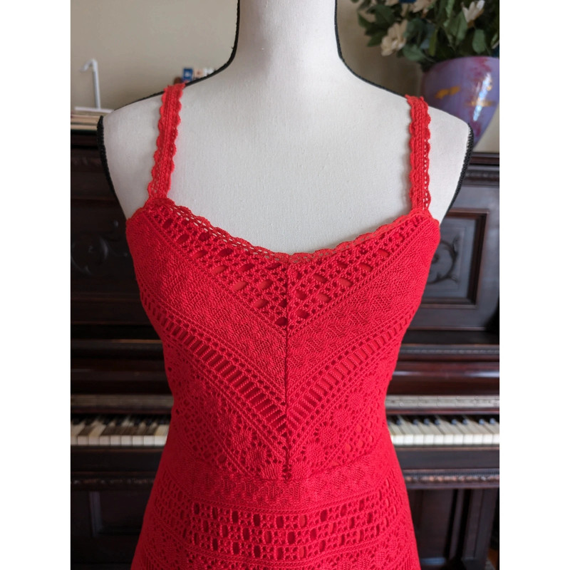 Guess Orange Red Crochet Fit and Flare Dress 2