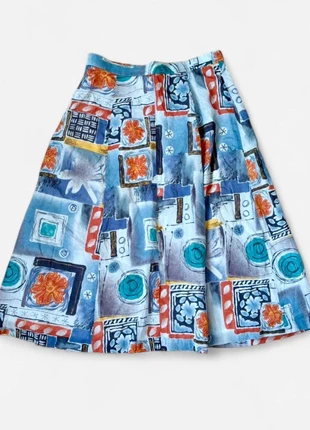 graphic block print vintage 90s a-line midi skirt Blue and orange, brand: Vintage Dressing, condition: Very good, size: L / 12, £18.00, £19.60 includes Buyer Protection