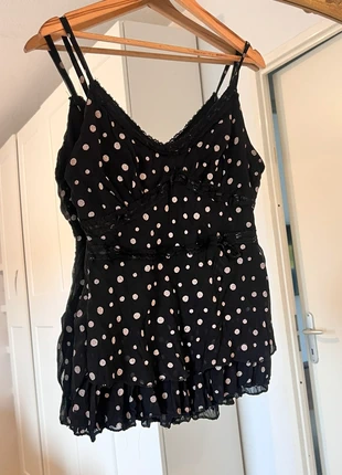 Top noir à pois blanc – look vintage chic, marque: Vintage Dressing, état: Neuf sans étiquette, taille: S / 36 / 8, 8,00 €, 9,10 € Protection acheteurs incluse