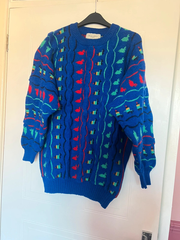 Alice Collins Vintage Retro 90s Blue Wool Jumper Size Medium Unisex ...