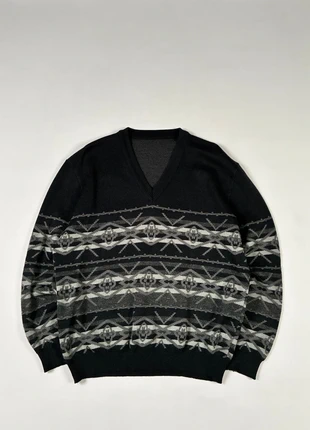 Pull col en V vintage à motif jacquard noir made in France, merk: Vintage Dressing, staat: Heel goed, maat: M, € 16,80, € 18,34 inclusief Kopersbescherming Pro