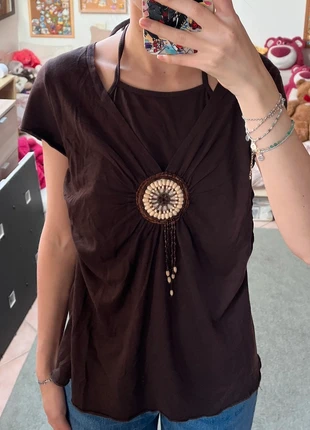 T-shirt marron style bohème - Collection limitée, marque: Collection Limitee, état: Très bon état, taille: M / 38 / 10, 1,00 €, 1,75 € Protection acheteurs incluse