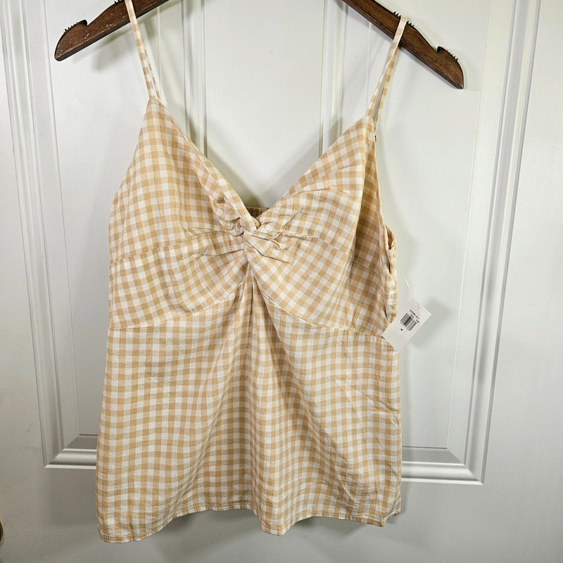 Beige Gingham Twist-Front Cami Top 1