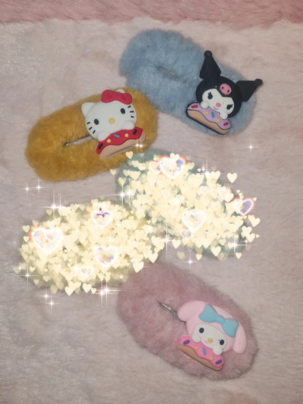 Sanrio cute Hello Kitty hairclips My Melody Kuromi fluff fur 1