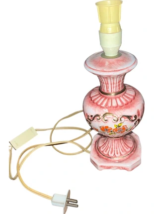 Lampe vintage italienne en porcelaine rose fuchsia dorée fleurie 260V pied ancien, brand: Vintage Dressing, condition: Very good, €15.00, €16.45 includes Buyer Protection
