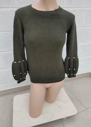 Pull kaki avec perles blanc, marque: H&M, état: Très bon état, taille: S / 36 / 8, 5,50 €, 6,48 € Protection acheteurs incluse