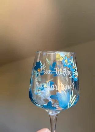 Verre vin demande marraine peint fleurs floral, marque: Floral, état: Neuf sans étiquette, 16,90 €, 18,45 € Protection acheteurs incluse