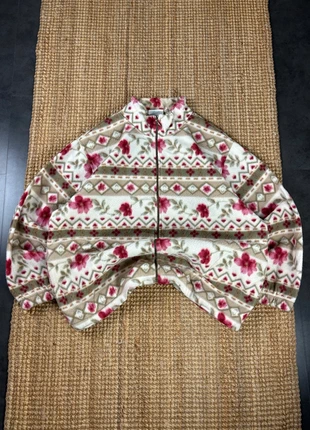 Veste Polaire Zippé Blanc, Beige, Rose Motifs Floral, Funky Fleece Oversize Vintage 80s Taille XL, marca: Vintage Dressing, estado: Muito bom, tamanho: XL / 42 / 14, €20.00, €21.70 inclui Proteção do Comprador Pro