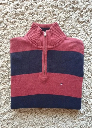 Pull Tommy Hilfiger Half zip 1/4 col camionneur, Rouge et bleu logo brodé | Taille S, brand: Tommy Hilfiger, condition: Very good, size: S, €26.00, €28.00 includes Buyer Protection